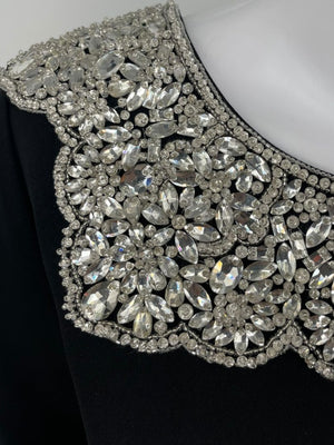 Pamella Roland Black jeweled Gown with Dramatic Back Panel – Large