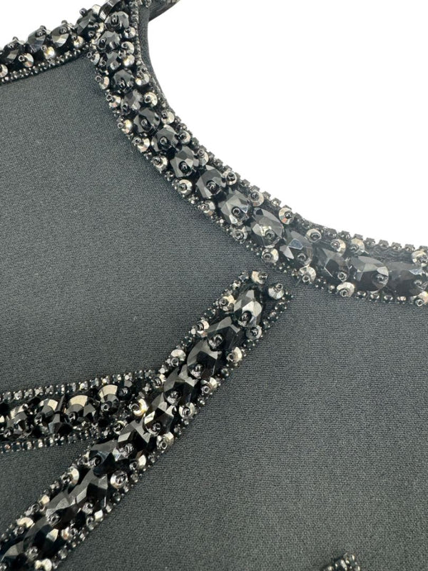 Pamella Roland Black Crepe Embellished Shift Dress – Large