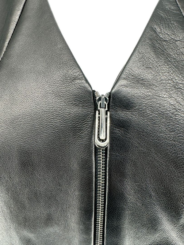 Pamella Roland Black Lambskin Leather Zip-Front Top – Large