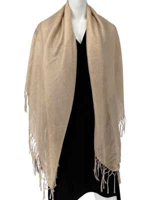 Brunello Cucinelli Beige Cashmere & Silk Fringed Scarf – 45" x 45"