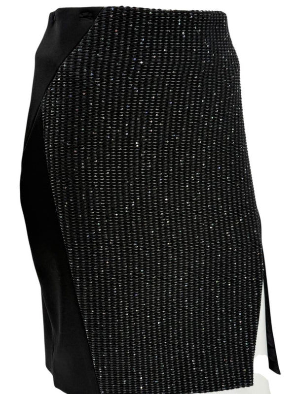 Pamella Roland Black Textured Sequin Skirt - Large