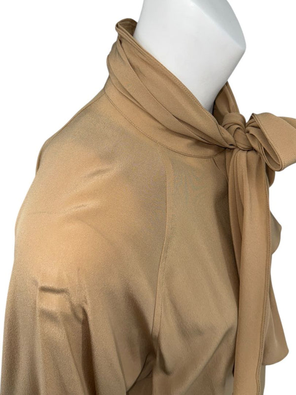 Victoria Beckham Camel Silk Tie-Neck Blouse – Size US 6- NWT