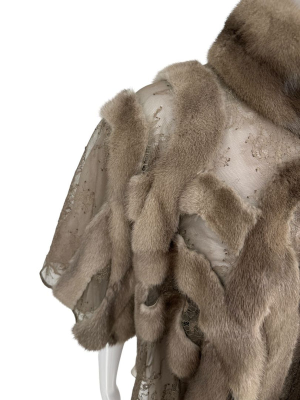 Pamella Roland Taupe Mink Fur & Lace Cape – Sample Size (M/L)