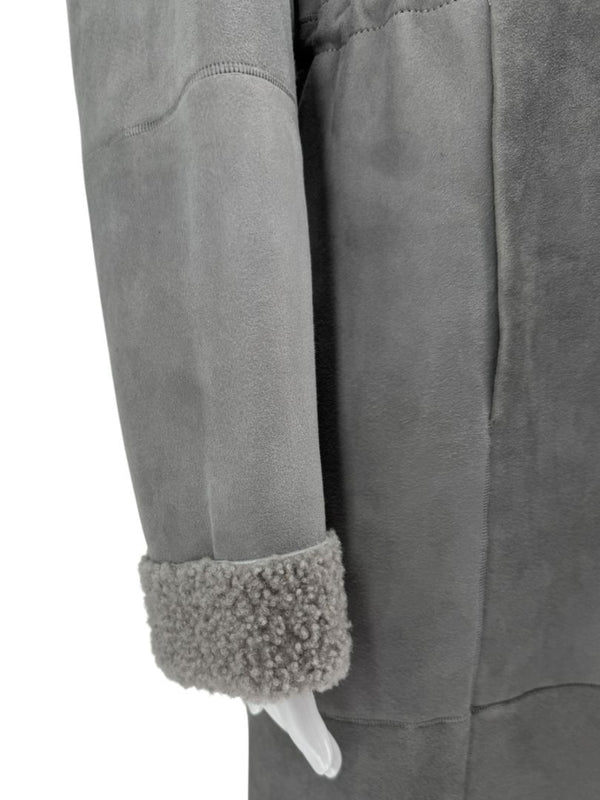 Hugo Boss Grey Shearling-Lined Suede Coat – Size Large