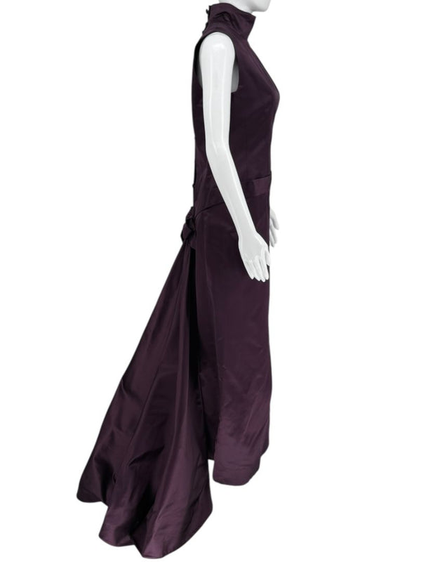 Pamella Roland Plum High Neck Sleeveless Gown with Back Bow Detail – Large