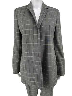 A-K-R-I-S Punto Grey Windowpane Wool Pantsuit – Jacket Size 8, Pants Size 10