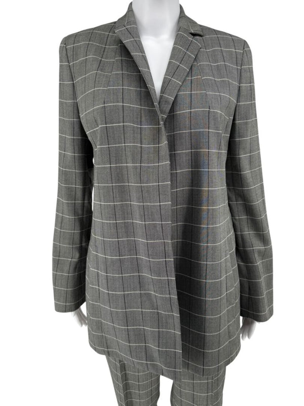 A-K-R-I-S Punto Grey Windowpane Wool Pantsuit – Jacket Size 8, Pants Size 10