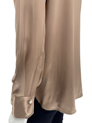 Kiton Bronze Silk Bow Blouse – Size 46 Brand New