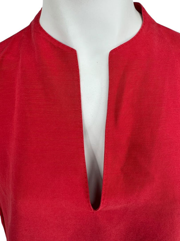 Lafayette 148 New York Red Linen-Blend Midi Dress – Size M