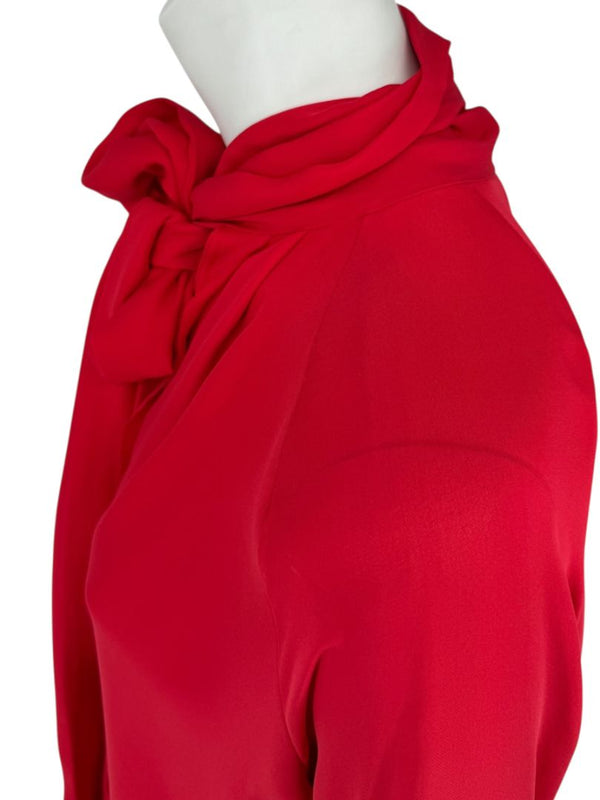 J.C. Obando Red Silk Tie Cuff Blouse – Size 8