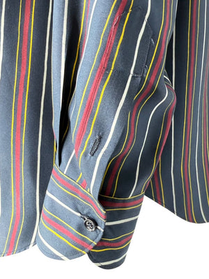 Loro Piana Navy Multicolor Stripe Silk Button-Up Shirt – Size IT 46