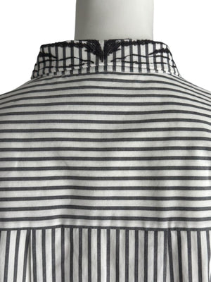 Brunello Cucinelli Gray & White Vertical Stripe Embroidered Collar Shirt – Size XL