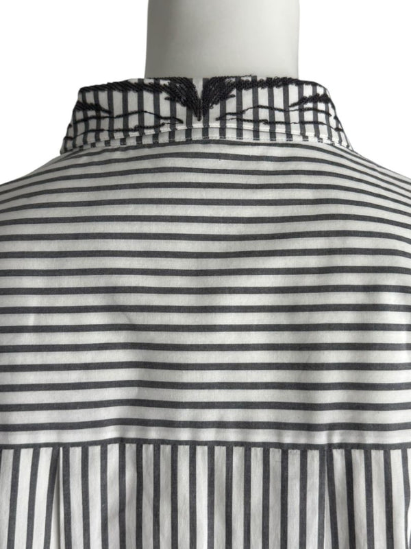 Brunello Cucinelli Gray & White Vertical Stripe Embroidered Collar Shirt – Size XL
