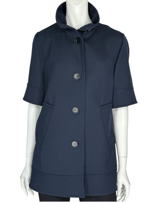 Akris Punto Navy Virgin Wool Short-Sleeve Coat – Size US 8