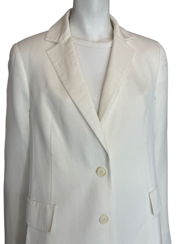 Akris White Textured Cotton-Silk Blend Blazer – Size 8