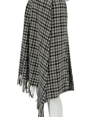 Brunello Cucinelli Black & Ivory Checked Wool Skirt with Fringe Hem – Size IT 44 (US 8)
