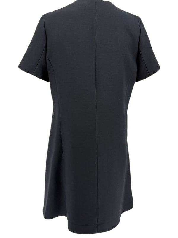 Christian Dior Paris Black Wool-Silk Shift Dress with Asymmetric Button Detail – Size FR 42 (US 10)