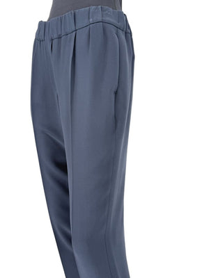 Brunello Cucinelli Navy Tapered Silk-Blend Pants – Size IT 44 (US 8)