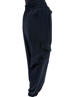 Brunello Cucinelli Navy Silk-Blend Cargo Jogger Pants – Size IT 44 (US 8)