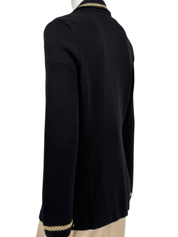 St. John Collection by Marie Gray Black Knit Blazer with Gold Trim – Size 10