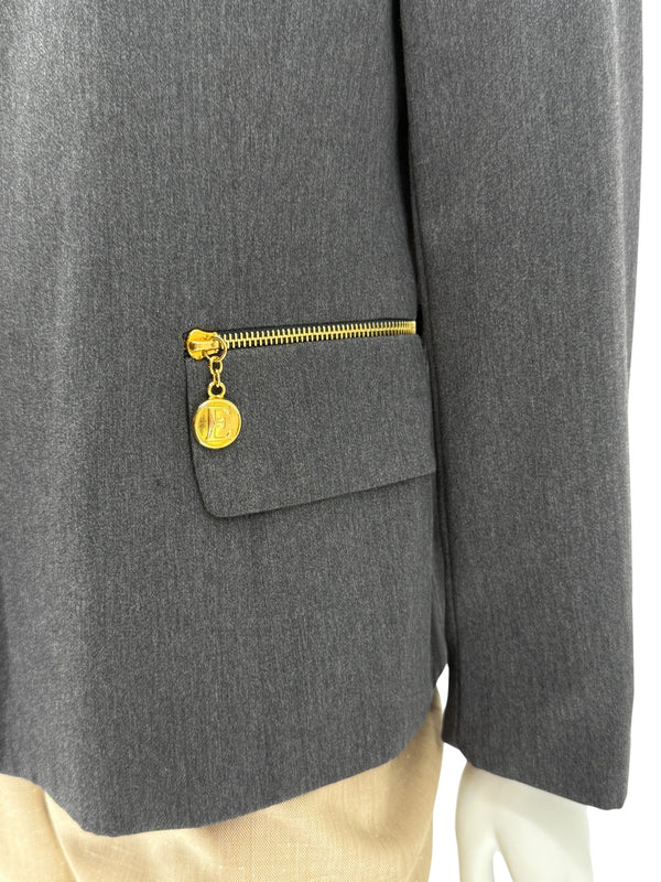 Escada Margaretha Ley Charcoal Wool Blazer – Size 42 (Fits Like a Large)
