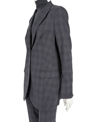 Akris Punto Grey Wool Suit with Purple Fleck Detailing – Size US 10