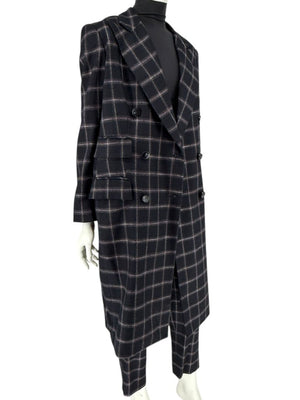 Pamella Roland Black & Gray Windowpane Plaid Pantsuit – Large