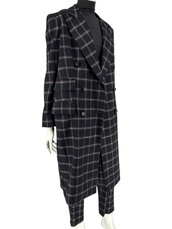 Pamella Roland Black & Gray Windowpane Plaid Pantsuit – Large