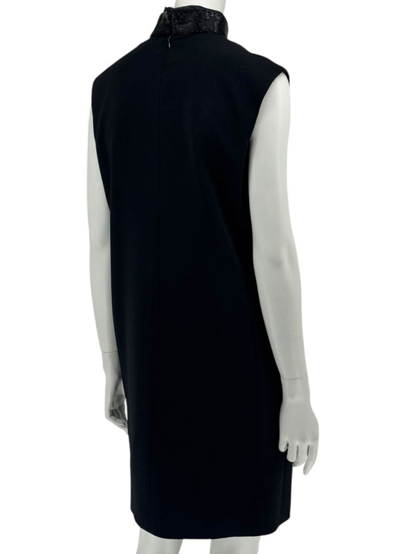Pamella Roland Black Sleeveless Beaded Collar Shift Dress – L