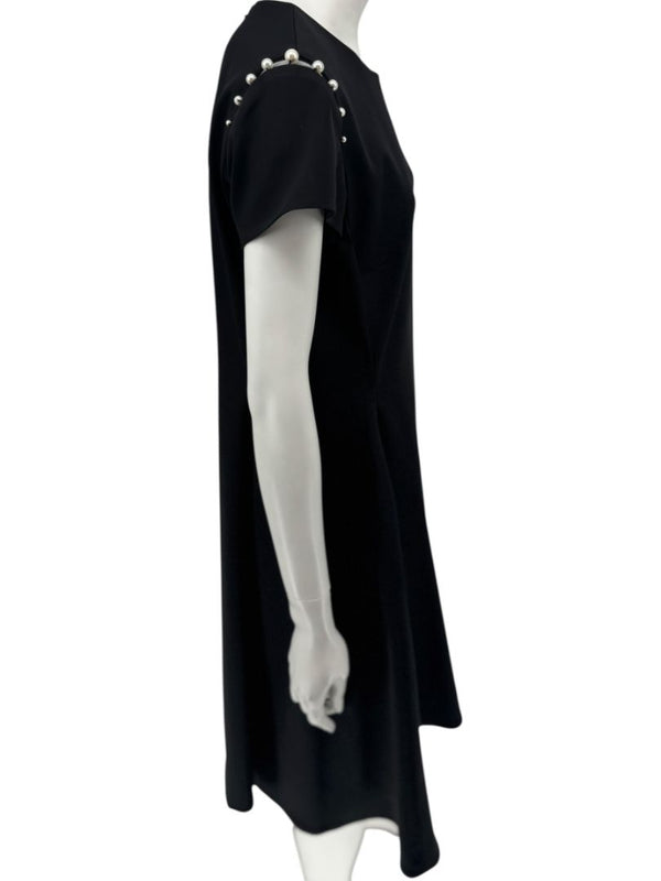 Pamella Roland Black Pearl-Trim Sleeve Handkerchief Hem Dress – Large
