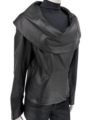 Armani Collezioni Black Leather Sculpted Jacket – Size 12