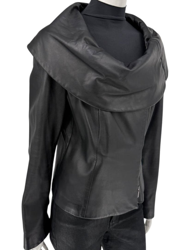 Armani Collezioni Black Leather Sculpted Jacket – Size 12