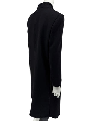 Pamella Roland Black Longline Coat Piped Trim Open Front Designer Outerwear Fits L