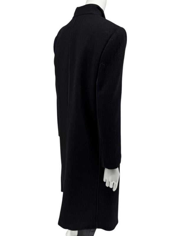 Pamella Roland Black Longline Coat Piped Trim Open Front Designer Outerwear Fits L