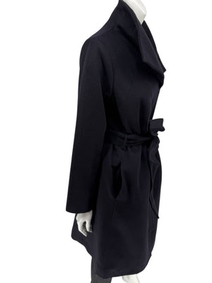 Pamella Roland Wide Shawl Collar Black Wool Belted Coat - Large