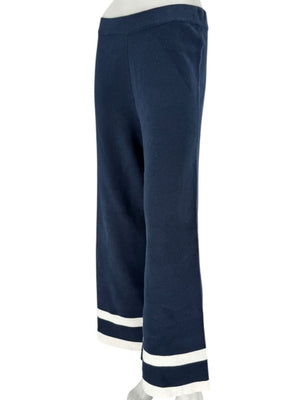 Holebrook Sweden Navy Cotton Wide-Leg Pants White Stripe Hem Size Large L