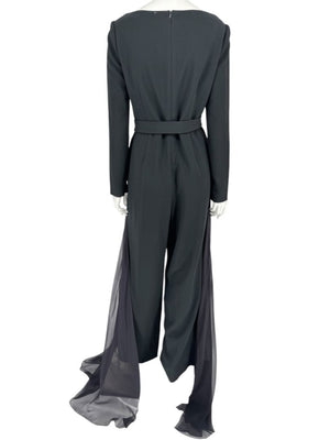 Pamella Roland Black Crepe Long Sleeve Jumpsuit – Size: Large