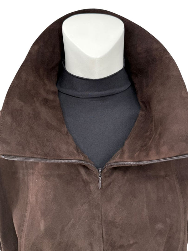 Akris Chocolate Brown Suede Cape Jacket – Size 12