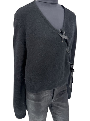 Christian Dior Black Angora-Wool Wrap Sweater – Size 44 (FR) / 12 (US)