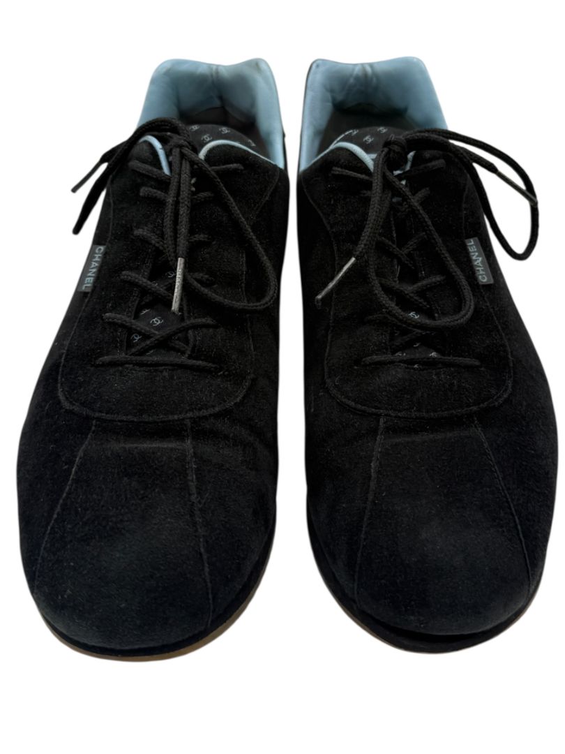 Chanel Black Suede Lace-Up Sneakers – Size 40