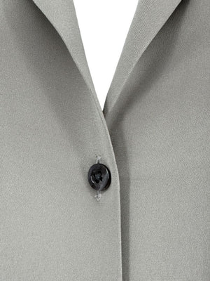 Peter Cohen Taupe-Grey Silk Button-Front Blouse with Soft Notched Collar – Size L