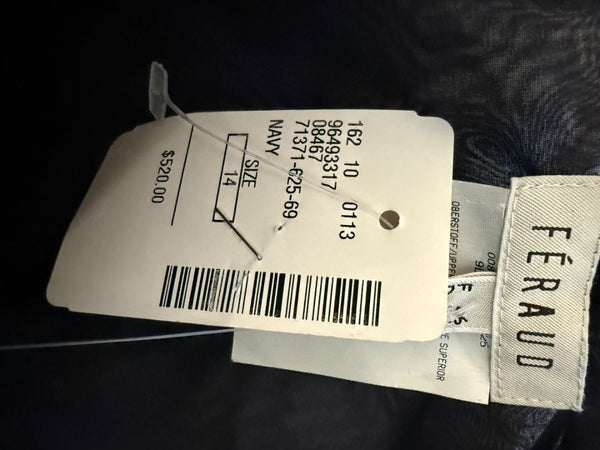 Féraud Paris Navy Silk Organza Ruffle Blouse – FR 44 - NWT