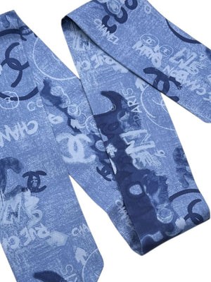 Chanel Oversized “Twilly” CC Logo Print Silk Scarf