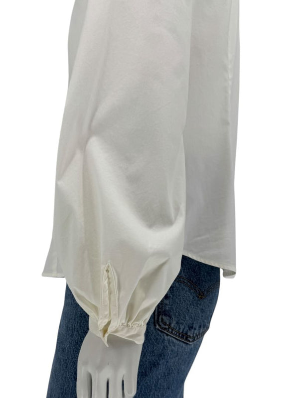 Lafayette 148 New York Ivory Cotton Blend Ruffle-Collar Blouse – Size 12