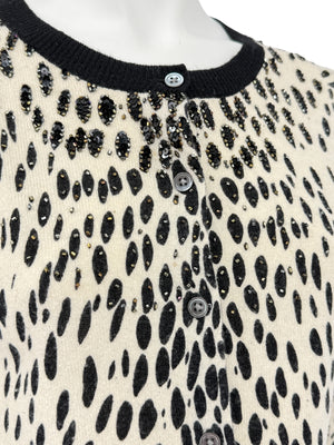 DKNY Cream & Black Leopard-Print Beaded Cardigan – Size: Small