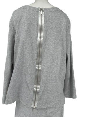 Joan Vass Gray Sequin-Embellished Knit Top & Pant Set – Size XL