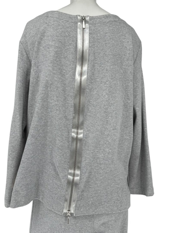 Joan Vass Gray Sequin-Embellished Knit Top & Pant Set – Size XL