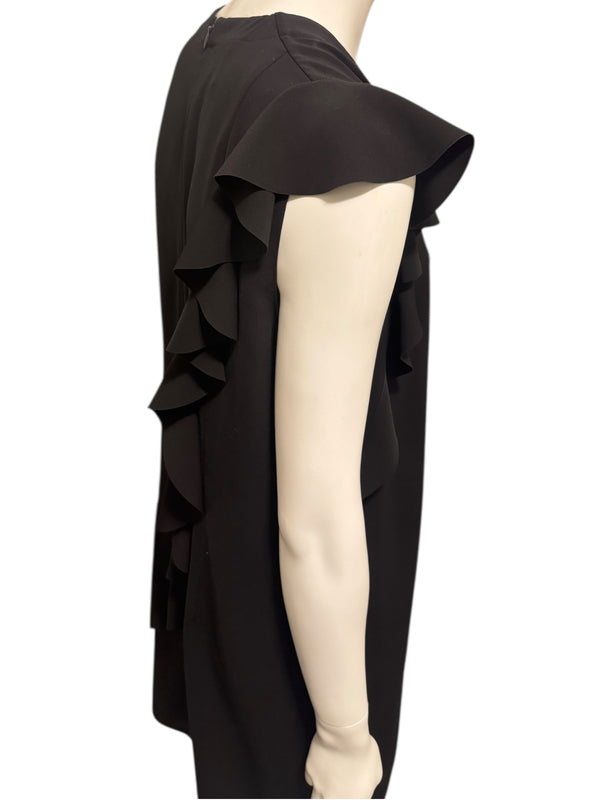 Akris Black Asymmetric Ruffle V-Neck Mini Dress – Size US 10