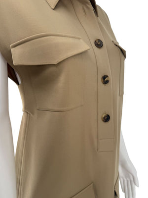 Céline Khaki Wool Belted Utility Midi Dress – Size FR 42 (US 8/10)