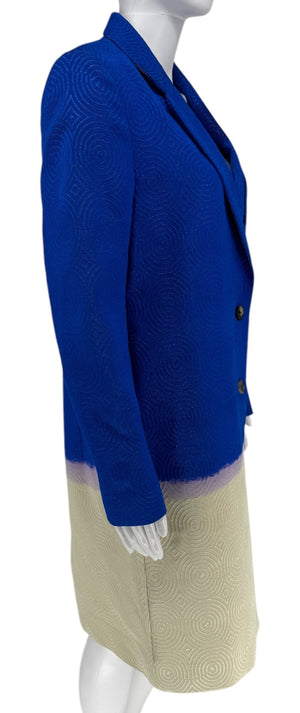 Dries Van Noten Two Button Cobalt/Purple/Black and Ivory textured Moire Topper/Jacket/ ¾ Coat